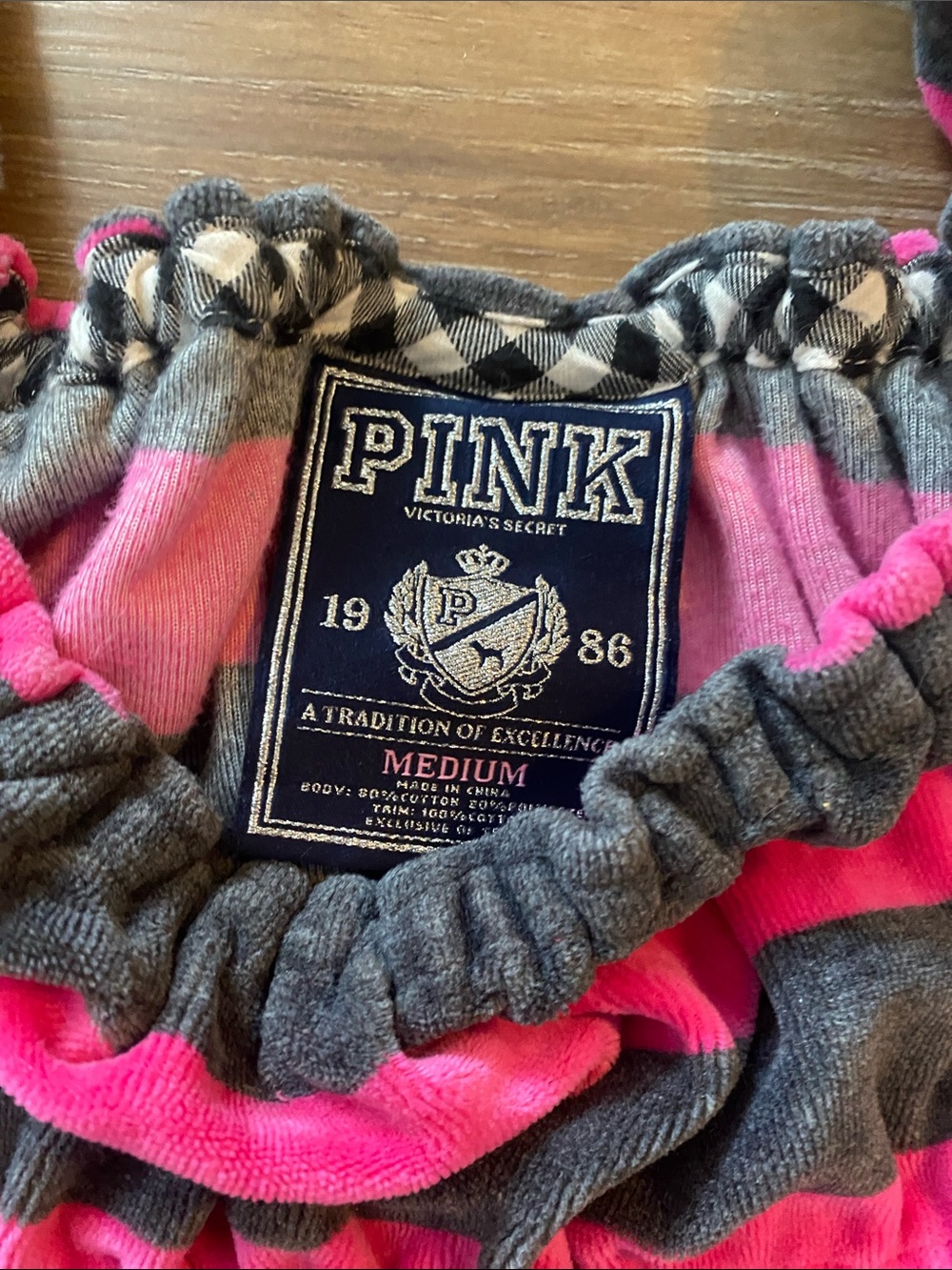 PINK Victoria's Secret Women Pink and Charcoal Stripe Sleeping Cute and Comfy - Picture 2 of 2